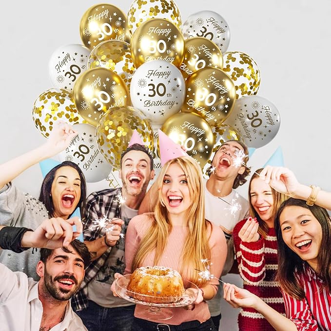 White Gold 60th Birthday Balloons Pack of 15 Men Women Happy 60th Birthday Party Deocorations Supplies Men Women Happy 60th Birthday Ballloons Latex Confetti Balloons 12inch & Ribbon