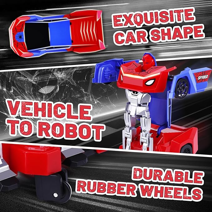 Remote Control Transformer Car with One-Button Deformation and 360° Rotation, Transform Robot RC Car for Kids 4-12 Years Old（Red）