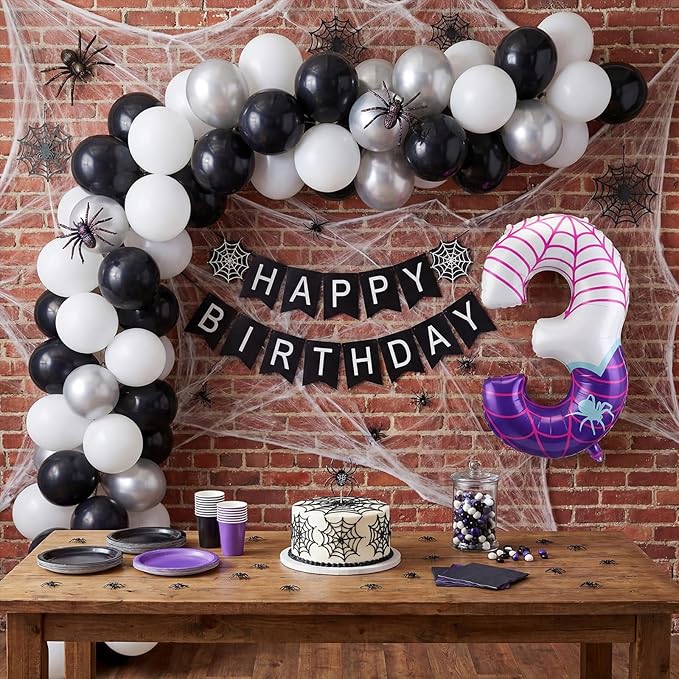 Spider Number 3 Balloons 40 Inch Purple Spider Theme Birthday Party Decorations Large Foil Balloons for 3th Birthday Party Backdrop Anniversary Celebration Supplies