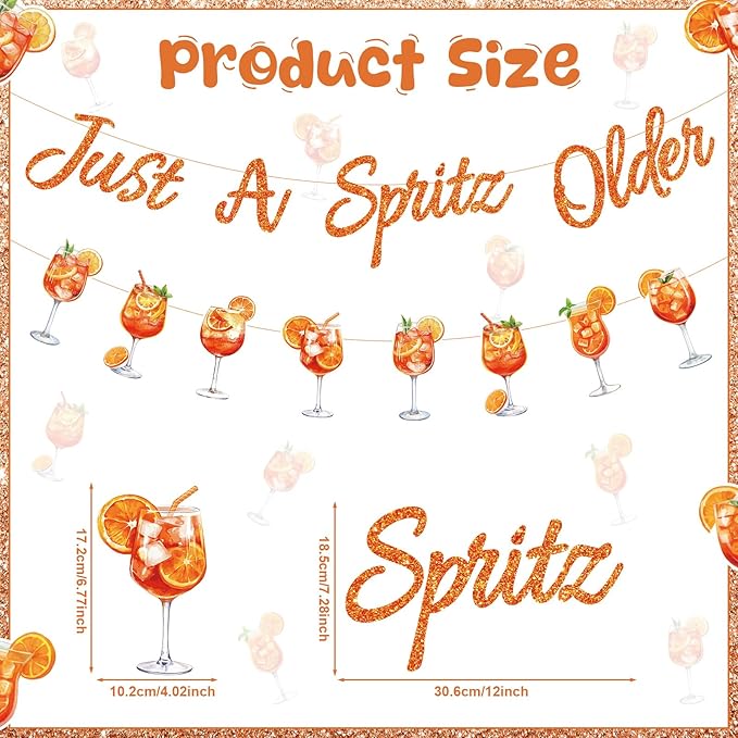 Maitys Just a Spritz Older Banner Margarita Party Decoration Spritz Decor Orange Citrus Cocktail Garland Lemon Citrus Birthday Party Decoration Glitter Letter for Bridal Shower Wedding Supplies