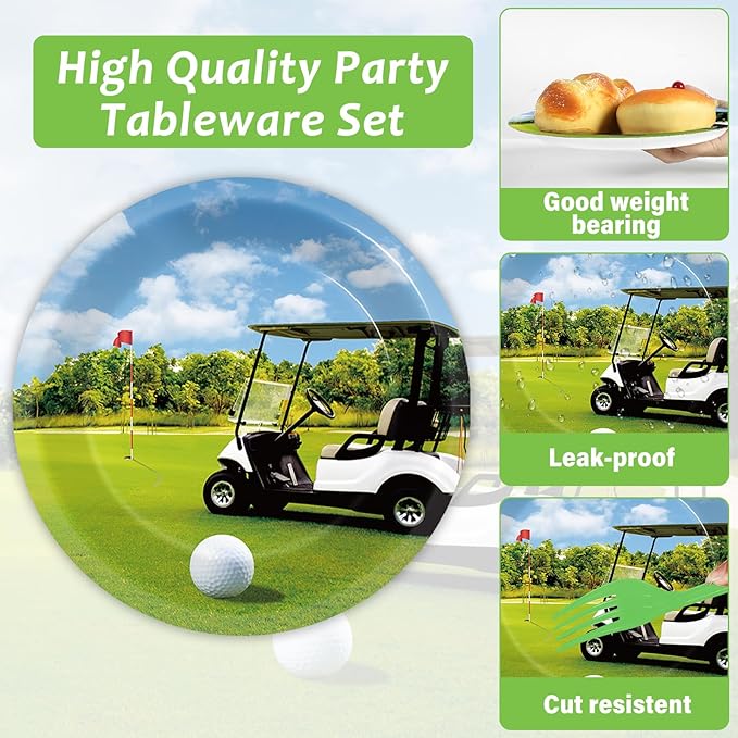 96 Pcs Golf Party Supplies Paper Plates Napkins Golf Party Birthday Tableware Set Decorations Favors for Men Women Serves 24