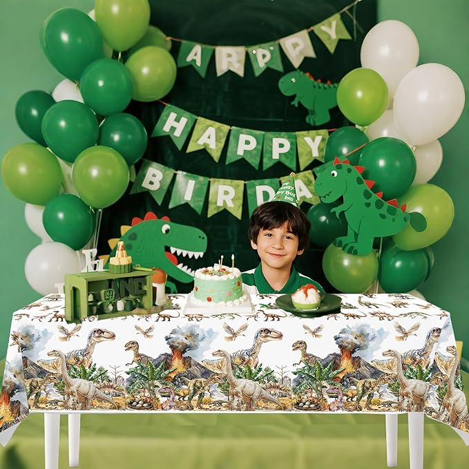 4ps Dinosaur Tablecloths Dinosaur Party Table Covers Dino Birthday Decorations Jungle T-rex Dino Disposable Plastic Table Cloth for Kids Adults Bday Party Picnic Supplies Decor(Dino White)