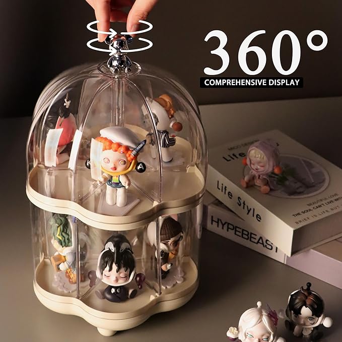 Clear Acrylic Rotating Display Case for Pop Mart, Funko Pop Figure Toys Rotating Display Stand, Storage Box Transparent Blind Box Organizer Dustproof Protection Showcase（2nd Floor）