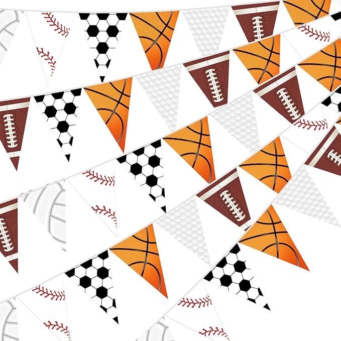 Faccito 5 Pack Sports Banners Party Decorations Sports Championship Pennants Hanging Decor Themed Triangle Flags Athletics Game Garland for Birthday Party Supplies (Colorful)
