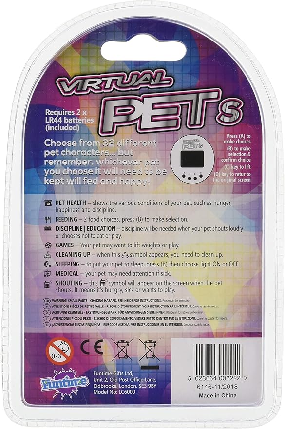 Funtime Gifts Virtual Pets Key Chain Toy 49-in-1, Cyber Pet for Kids Including Alien, Robot, Cat, Dog, Dinosaur and More, Portable Style Interactive Toy (Colours May Vary)
