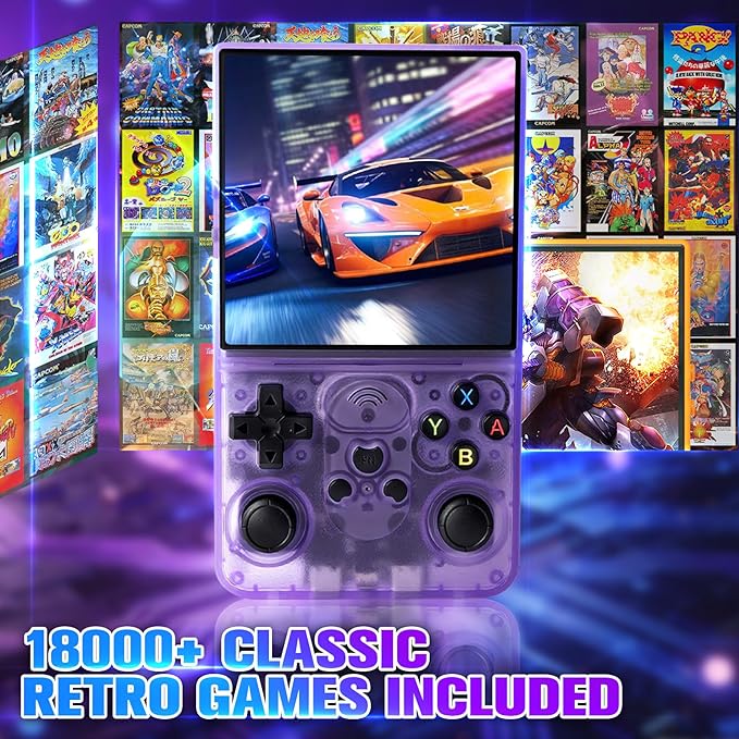 S600 Retro Handheld Game Console, 4 Inch 720p IPS Screen, 128GB with 18,000+ Pre-Installed Games, 3500mAh Battery for Long Play, Portable Linux System (Purple)