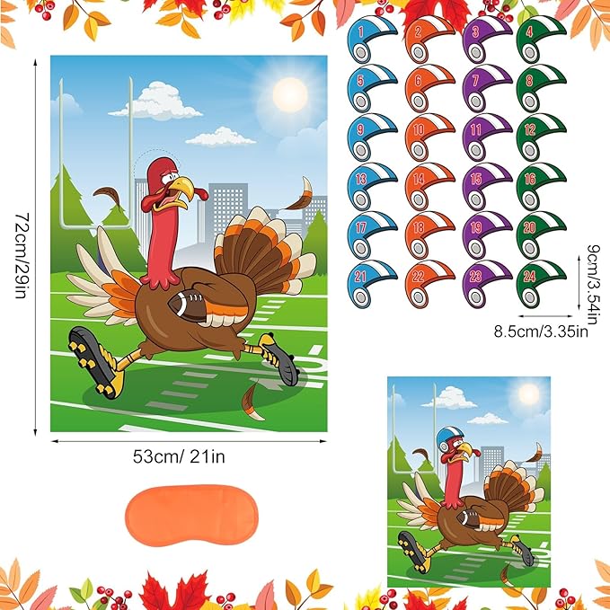 PLULON Thanksgiving Games Pin The Hat on The Turkey with 24 Pcs Turkey Hat Stickers for Thanksgiving Party Favors Festive Fall Party Activities Birthday Party Decorations