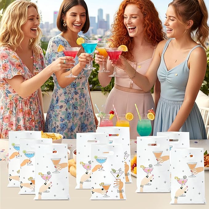 Martini Party Favor Bag - 50Pcs Martini Bachelorette Goody Candy Treat Gift Bags with Handles, White Theme Birthday Decorations for Women Girl Bar Engagement Bridal Shower Party Supplies