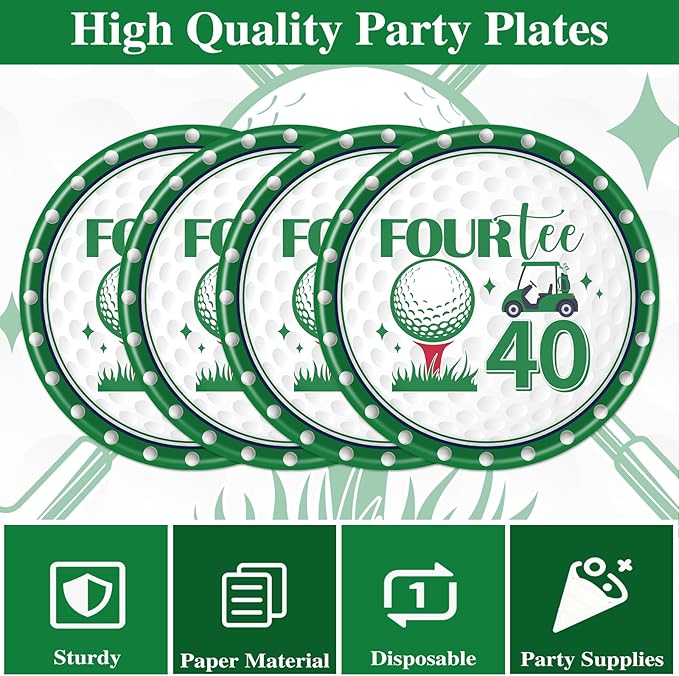 Rakuto Golf 40th Birthday Decorations - 50 Pcs Fourtee Golf Themed Party Plates and Napkins Decorations, Disposable Tableware Set Supplies Serves 25 Guests for Men Women Sports Birthday Party