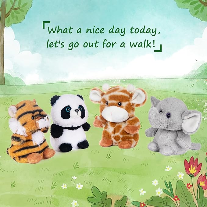My OLi 5" Forest Animal Plush Set - Panda, Elephant, Giraffe & Tiger Bundle for Kids & Babies (Pack of 4)