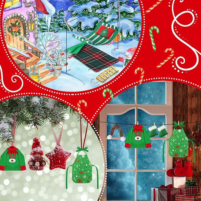 Kacctyen 11 Pcs Christmas Accessories Include Christmas Sleeping Bag Apron Chef Hat Scarf Glasses Pillow Eye Mask Shoes Mask Hammock for Decor