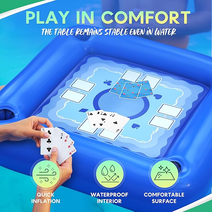 DIMROM Floating Table for Pool with Cup Holders – Adult Pool Games with Waterproof Cards – Pool Float Games – Perfect for Party, Snacks, Drinks, Hot Tub & Summer Fun