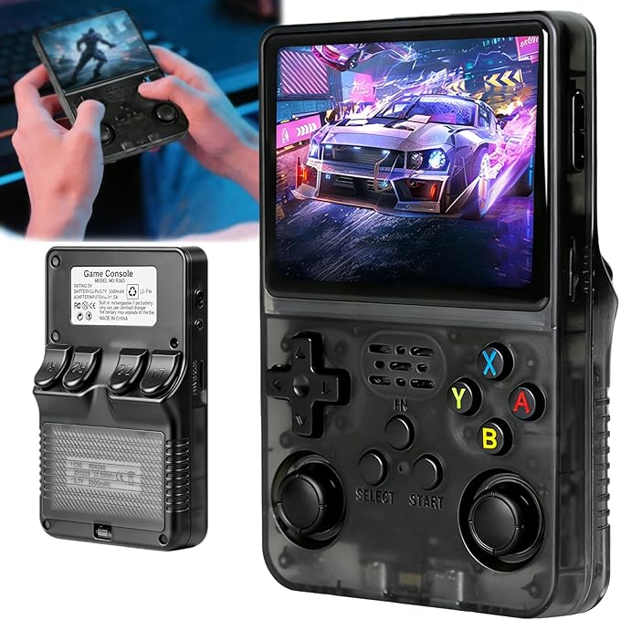 R36S Retro Handheld Game Console, 3.5 Inch 604x480 IPS Screen, 64GB Built-in 15,000+ Classic Game, Portable Hand Held 3500mAh Battery Retro Gaming Console with Open Source Linux System (Black 64GB)