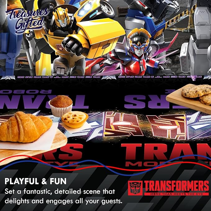 Treasures Gifted Officially Licensed Transformers Birthday Party Supplies - Pack of 1 Tablecloth for Birthday 54 x 108 Inches - Transformers Party Supplies - Disposable Plastic Table Cloth Cover