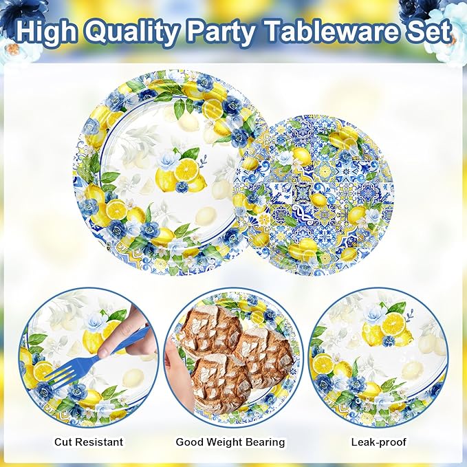 Avezano 192 Pcs She Found Her Main Squeeze Bridal Shower Decorations Capri Lemon Bridal Shower Plates and Napkins Set Lemon Baby Shower Birthday Party Supplies for 24