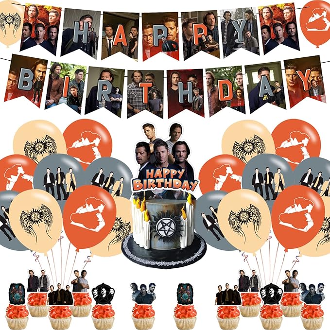 karg Super and Natural Birthday Party Decorations Pack - Includes Banner, Cake Topper, 12 Cupcake Toppers, 18 Balloons - Brown, Multicolor, Cartoon Theme