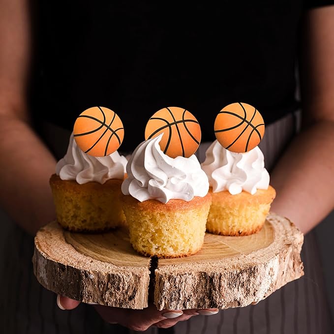 28 PCS Basketball Cake Topper Decorations Mini Cup Cake Decorations for Basketball Sport Birthday Supplies (Style 02)