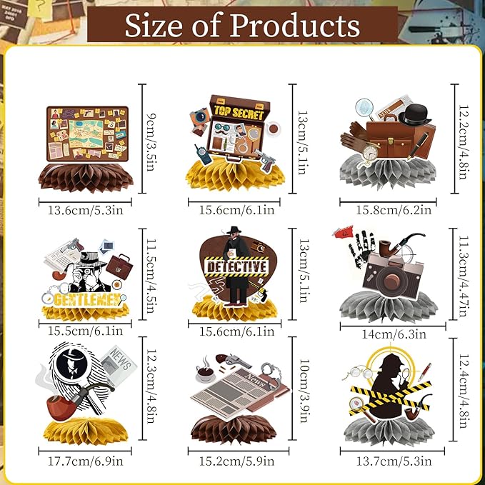 Gameza Detective Murder Party Table Decor, Mystery Theme Honeycomb Centerpieces Table Decorations, Detective Murder Theme Birthday Baby Shower Supplies