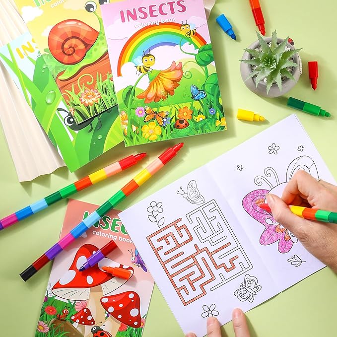BenLouis 24 Pcs Insects Mini Coloring Books Kids Bugs Party Favors Small Activity Books Bulk for Kids Spring Butterfly Bee Birthday Goodie Bags Stuffers Return Gifts Classroom Travel