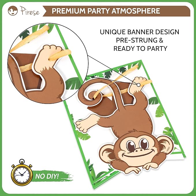 Pirese Monkey Birthday Banner, Monkey Party Decorations, Jungle Birthday Party Decorations | Banana Party Decorations| Banana Birthday Decorations | Monkey Birthday Party Supplies | Monkey Decor