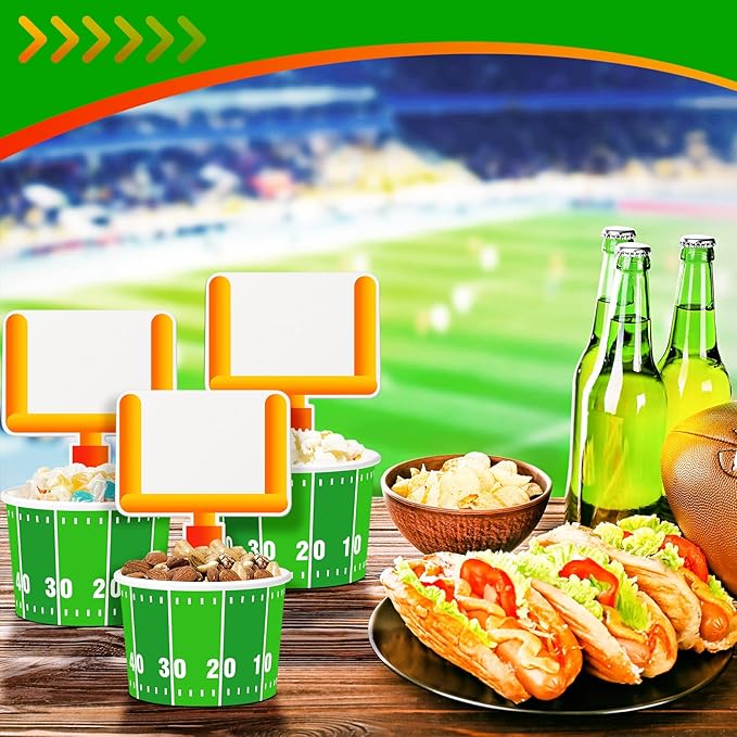 Suclain 50 Set Football Bowls Snacks Paper Cups Disposable Football Party Decorations Supplies Favors with Tailgate Cards for Kids Tailgate Games Birthday Sports Events Popcorn