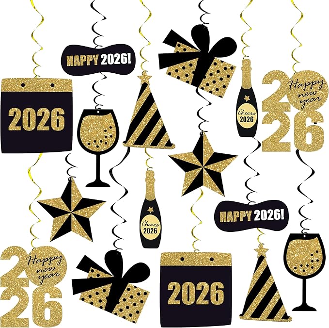 KatchOn, Happy New Year Hanging Swirls - Pack of 30, No DIY | Ceiling Decorations, New Years Eve Party Supplies 2026 | Happy New Year Decorations 2026 | NYE Decorations | New Years Eve Decorations