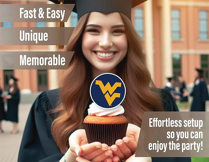 West Virginia University Cupcake Topper Party Supplies for WVU Football, Birthday, Graduation Party Decorations (24 Pieces) (West Virginia Mountaineers)