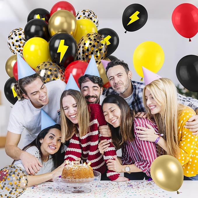 Red Black Yellow Balloons,12inch Black Yellw Red Party Balloons with Printed Latex Balloon Black Yellow Confetti Decoration for Themed Birthdays Baby Showers Holiday Party