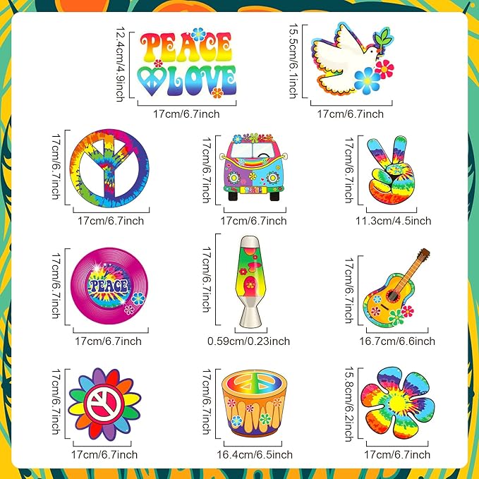 60s 70s Hippie Party Decorations Foil Swirl Decorations, 60s 70s Peace Out Sign Groovy Retro Party Retro Flower Cutouts Peace Sign Hanging Swirls Ceiling for Hippie Groovy Birthday, 30 Count(Novel)