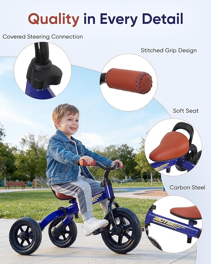 3-in-1 Foldable Tricycle and Balance Bike for Toddlers 2 to 5 Years, Tricycle for 2 Years with Adjustable Handlebar and Seat, Tricycles for 3-5 Years with DIY Plate, Blue
