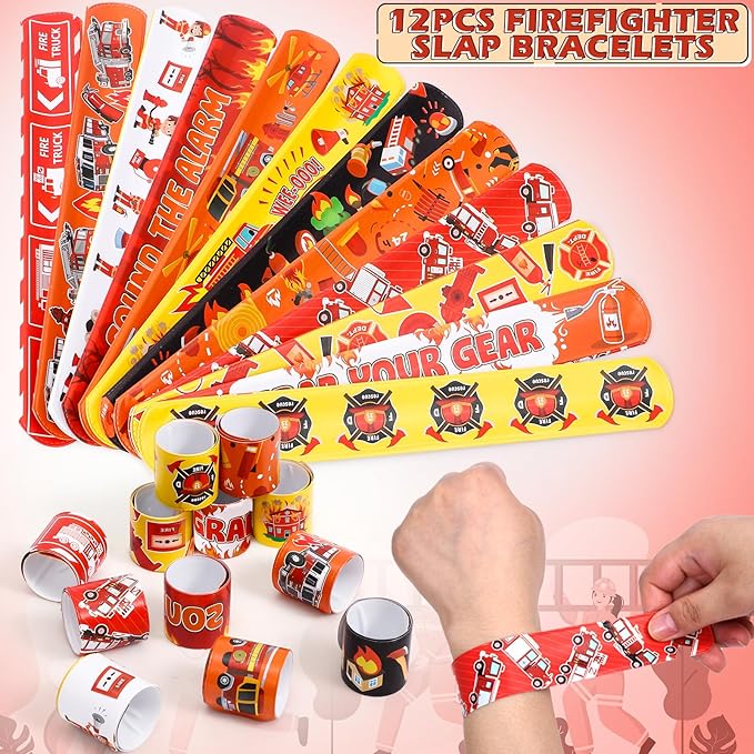98 Firefighter Party Favors Fire Truck Birthday Decorations Straw Bubble Slap Bracelet Keychain Sticker Kid Boy Toy Accessories Fireman Party Supplies Gift Prize Goodie Bag Stuffers
