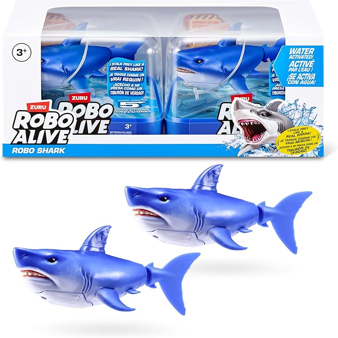 Robo Alive Water Activated Shark 2 Pack (Blue) by ZURU – Realistic Swimming Robotic Bath Toy for Kids, Tweens & Teens, Water-Activated Pet Shark for Play & Pranks, 3+