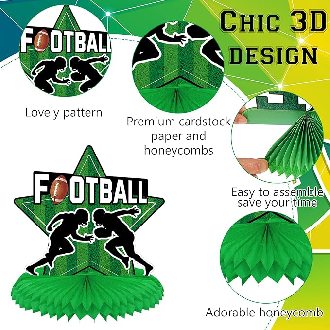 12 Pieces Football Party Decorations Football Table Centerpiece Silhouette Honeycomb Party Centerpiece for Sports Theme Supplies