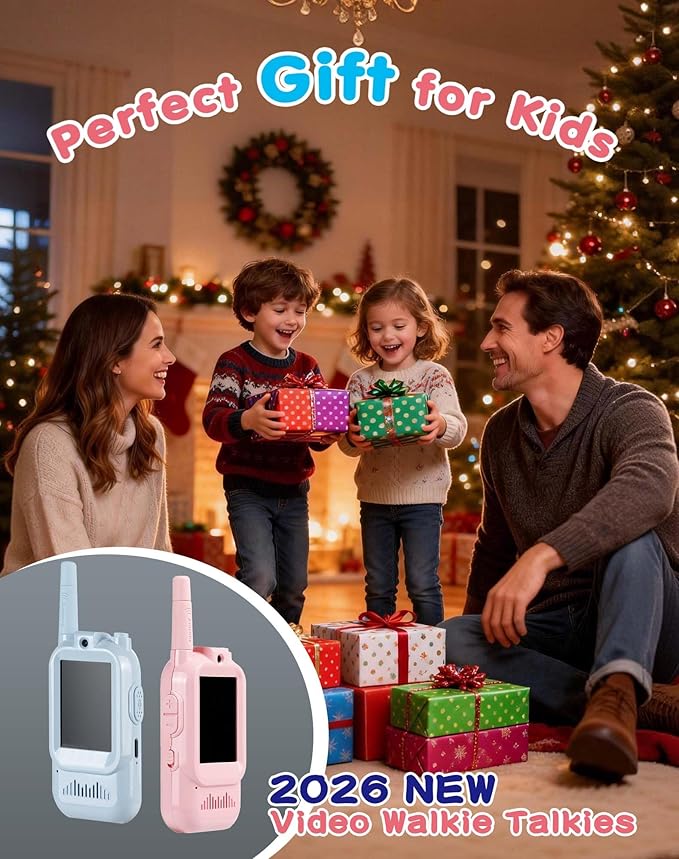 Video Walkie Talkies for Kids 2 PACK, Rechargeable Long Range Kids Walkie Talkie with HD Camera & Voice Changer Indoor Outdoor Camping & Christmas Birthday Gifts Toys for Boy Girl (Blue+Pink)