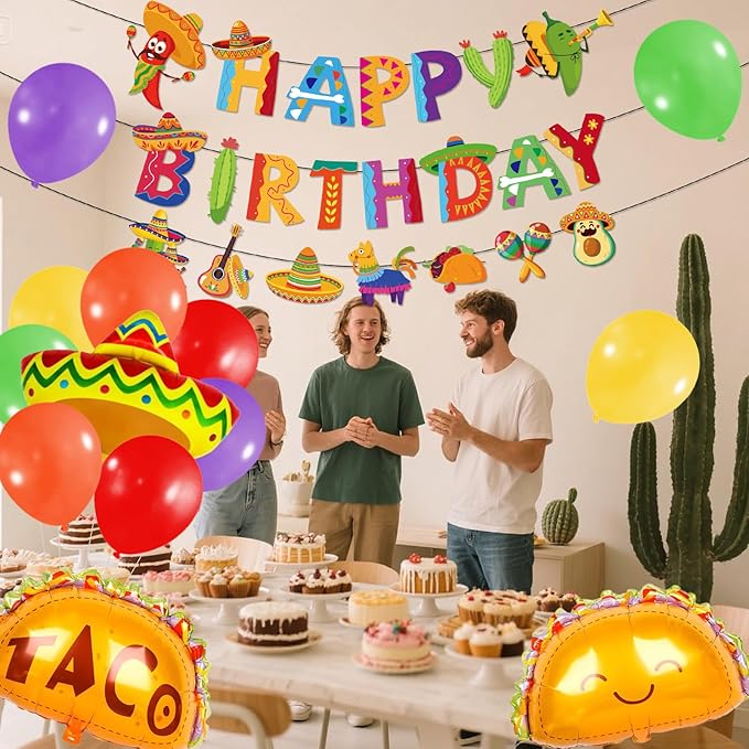 Mexican Fiesta Party Decorations Mexican Happy Birthday Banner Garland Balloons Colorful Cinco De Mayo Taco Decorations for Mexican Birthday Taco Tuesday Decor Fiesta Party Supplies