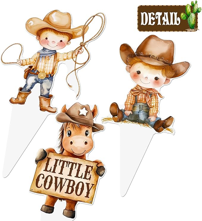 48pcs Western Cowboy Theme Cupcake Toppers for Boy Little Cowboy Baby Shower Cupcake Decorations for First Rodeo Birthday Party A Little Cowboy is On The Way Party Supplies