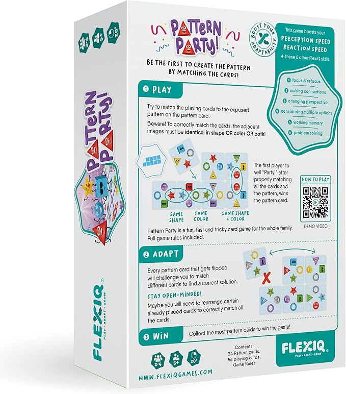 Pattern Party — Head-to-Head Puzzle Game by FlexiQ, Brain Teasers for Kids 5+, Board Games for Family Night