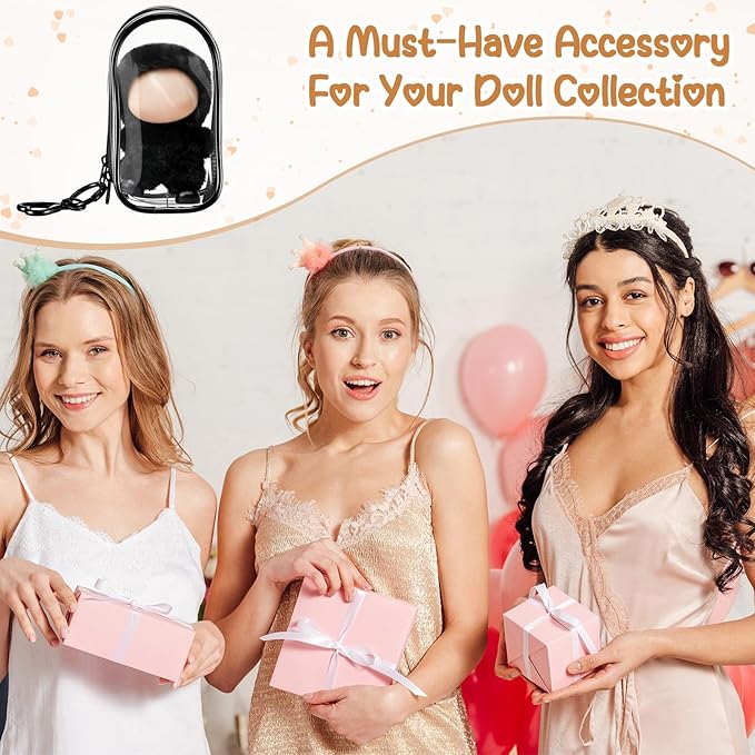 Clear Protective Case Display Accessories for 4.13 Inch 10cm 4.0 Series Plush Doll with Keychain, PVC Hanging Storage Case Cover Doll Storage Bag Figures Dolls Collectible Toys(Black)