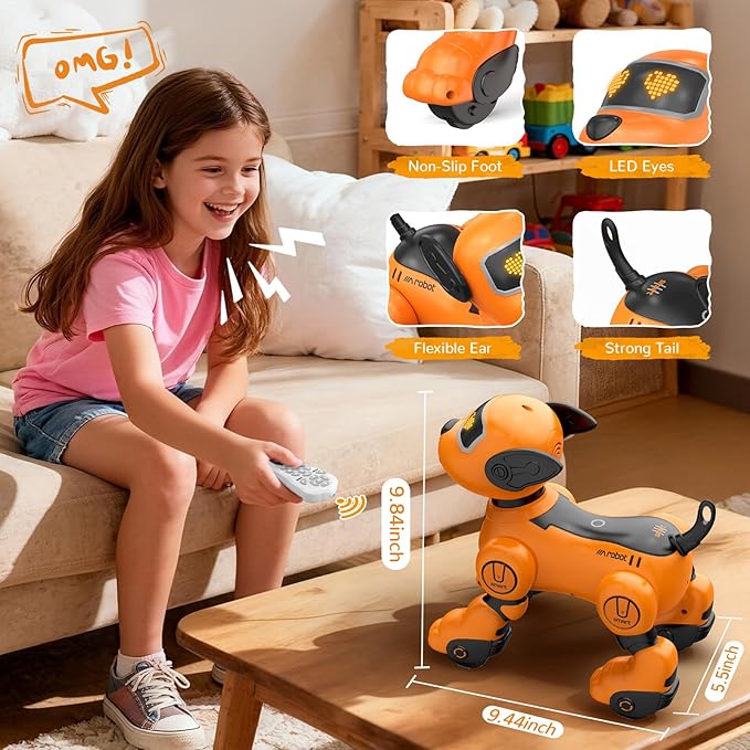 anysun Remote Control Robot Dog for Kids, Programmable Smart Puppy Intelligent Learning Dancing Walking RC Robot Toys for Girls and Boys (Yellow)