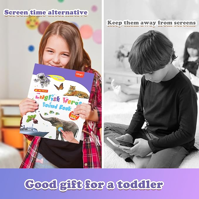 English Words Sound Book -Total 300+Words, 13 Themes, Interactive Audio Sound Books for Toddlers, Autism Sensory Games, Early Educational Gifts,Birthday Gift for Toddlers Kids Age 3 4 5