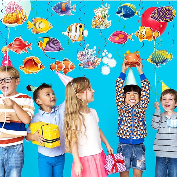 36pcs Tropical Fish Hanging Swirls Under The Sea Party Decor Ocean Themed Party Swirls Streamers Supplies for Boys Girls Kids Mermaid Creatures Baby Shower Decorations