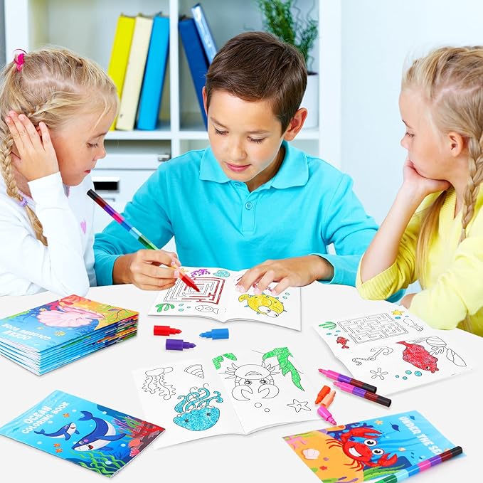 BenLouis 24 Pcs Under the Sea Mini Coloring Books Kids Ocean Animals Party Favors Small Activity Books Bulk for Kids Mermaid Fish Birthday Birthday Goodie Bags Stuffers Return Gifts Classroom Travel