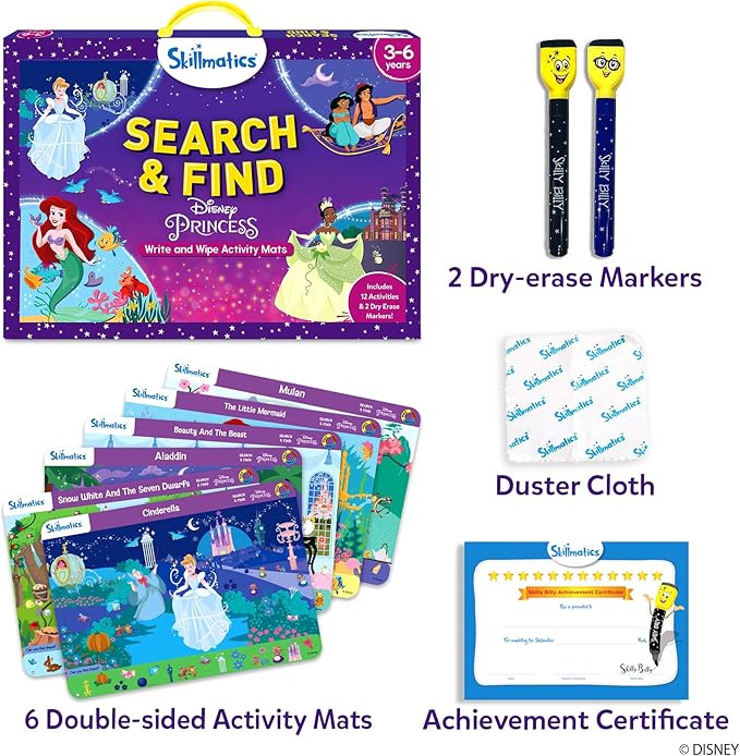 Skillmatics Search & Find Disney Princess Educational Game - Reusable Preschool Learning Activity, Perfect for Toddlers & Kids Who Love Toys, Art & Crafts, Easter Gift for Boys & Girls Ages 3, 4, 5, 6
