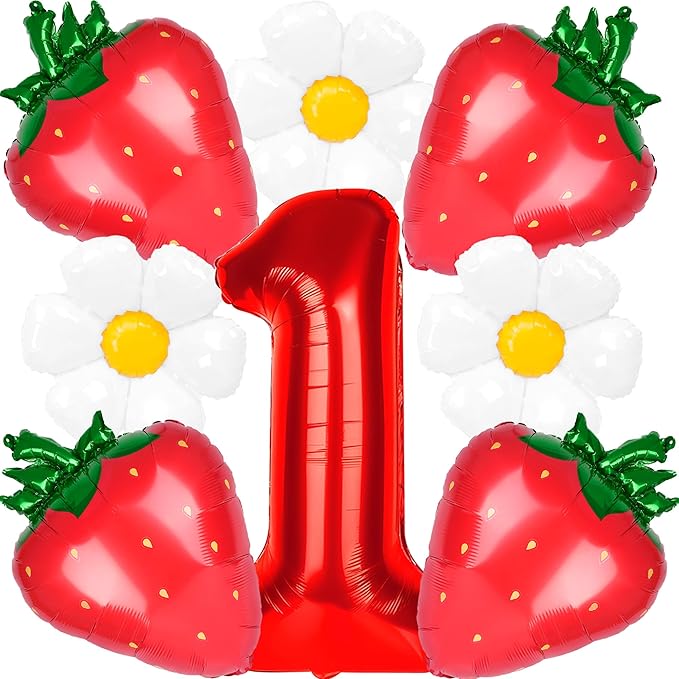 8pcs Berry First Birthday Decor Berry 1st Birthday Decorations for Girl with 40" Red One Balloon for First Bday Decorations Foil Helium Balloons 1st Girl Party Supplies