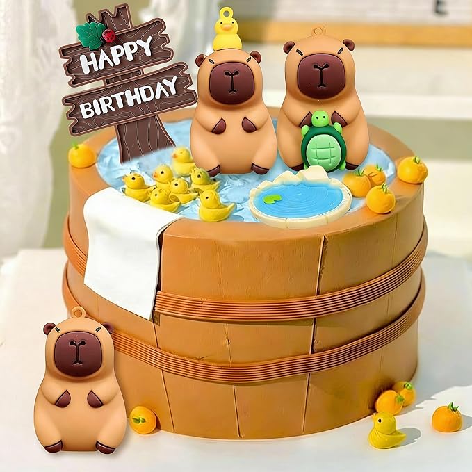 Capybara Cake Topper Capybara Birthday Decorations Cute Animal Capy Birthday Party Supplies Fqavors Mini Blowfish Figures Cake Decoration Baby Shower Decor