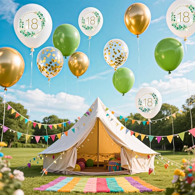 Sage Green Balloons, 14pcs 12inch Sage Green White Metallic Gold Confetti Balloons with Number 50 Printed for Men Women Boho 50th Birthday Wedding Bridal Baby Shower Party Decorations