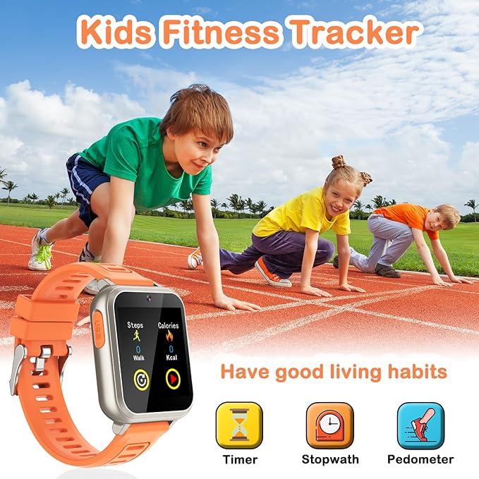 Cosjoype Kids Smart Watch Girls Gifts Age 5-12, 24 Puzzle Games HD Video Camera Music Player Storybook Pedometer HD Flashlight 12/24hr Touchscreen Kids Watch with Screen Protector