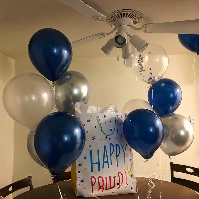 Navy Blue and Silver Balloons, 12 Inch Dark Midnight Blue Metallic Silver Latex Balloons Set for Boys Baby Shower Men Birthday 2026 Graduation Fathers Day Anniversary Denim Party Decorations