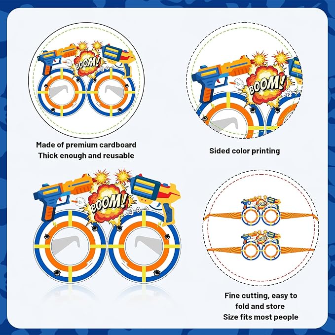 24 PCS Dart Battle Party Paper Eyeglasses, Dart Battle Party Favors Decorations Supplies, Dart War Birthday Party Decorations Gifts Photo Booth Props