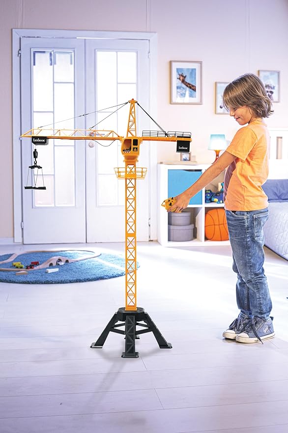 LEXiBOOK, Crosslander® Pro, RC Crane, Remote-Controlled Tower Crane, Height 4.20 ft, Lifts up to 1.10 lb, Multidirectional, Sound and Light Effects, Yellow, RCP35